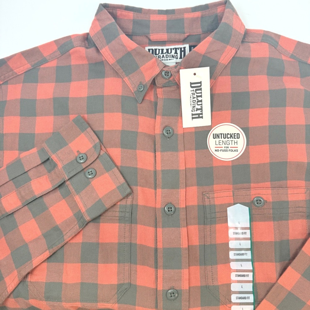 Duluth Trading Co Mens Large Seawool Lightweight Shirt Buffalo Check Coral NEW
